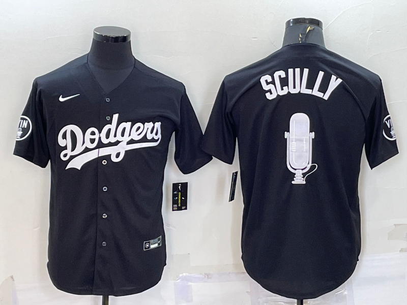 Men's Black Los Angeles Dodgers #67 Vin Scully Big Logo With Vin Scully Patch Stitched Jersey